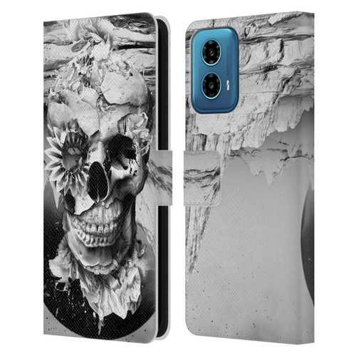 Riza Peker Skulls 6 Black And White 2 Leather Book Wallet Case Cover For Motorola Moto G34 5G