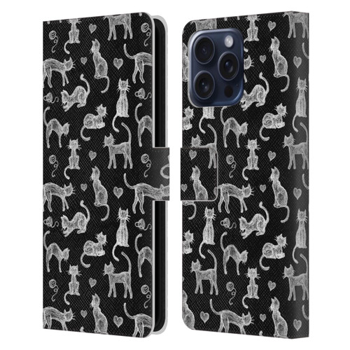 Micklyn Le Feuvre Animals Teachers Pet Chalkboard Cats Leather Book Wallet Case Cover For Apple iPhone 16 Pro Max