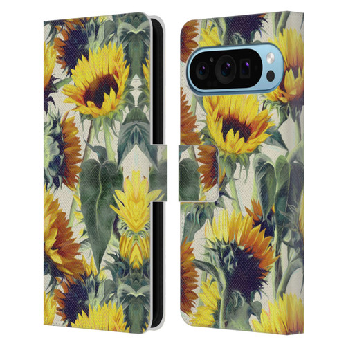 Micklyn Le Feuvre Florals Sunflowers Forever Leather Book Wallet Case Cover For Google Pixel 9 / Pixel 9 Pro