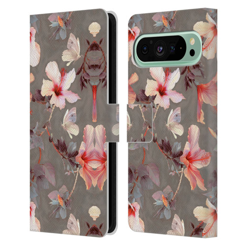 Micklyn Le Feuvre Florals Coral Hibiscus Leather Book Wallet Case Cover For Google Pixel 9 Pro XL