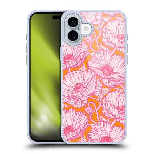 Micklyn Le Feuvre Flora And Fauna Hot Pink Orange Poppy Floral Soft Gel Case for Apple iPhone 16 Plus