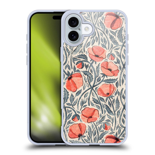 Micklyn Le Feuvre Flora And Fauna Peachy Coral Scattered Poppies Soft Gel Case for Apple iPhone 16 Plus