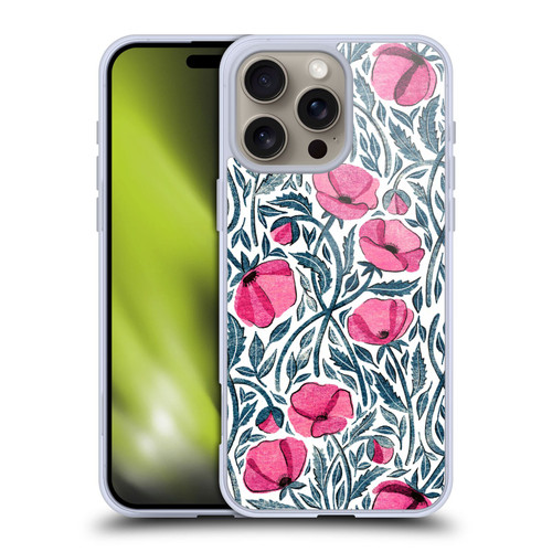 Micklyn Le Feuvre Flora And Fauna Hot Pink Block Print Poppies Soft Gel Case for Apple iPhone 16 Pro Max