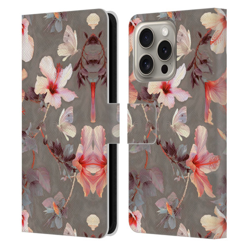 Micklyn Le Feuvre Florals Coral Hibiscus Leather Book Wallet Case Cover For Apple iPhone 16 Pro