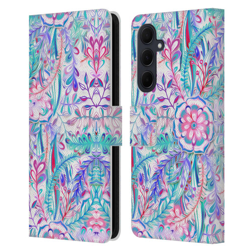 Micklyn Le Feuvre Florals Burst in Pink and Teal Leather Book Wallet Case Cover For Samsung Galaxy A35 5G