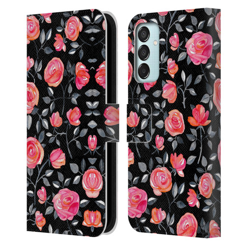 Micklyn Le Feuvre Florals Roses on Black Leather Book Wallet Case Cover For Samsung Galaxy M15/F15 5G