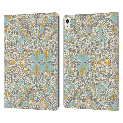 Micklyn Le Feuvre Floral Patterns Grey And Yellow Leather Book Wallet Case Cover For Apple iPad Air 13 2024
