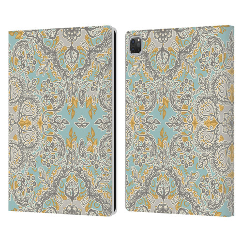 Micklyn Le Feuvre Floral Patterns Grey And Yellow Leather Book Wallet Case Cover For Apple iPad Pro 13 M4 2024