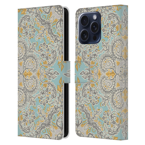 Micklyn Le Feuvre Floral Patterns Grey And Yellow Leather Book Wallet Case Cover For Apple iPhone 16 Pro Max