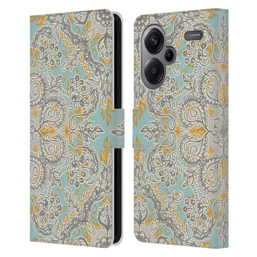 Micklyn Le Feuvre Floral Patterns Grey And Yellow Leather Book Wallet Case Cover For Xiaomi Redmi Note 13 Pro Plus 5G
