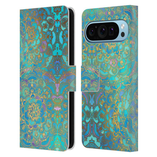 Micklyn Le Feuvre Mandala Sapphire and Jade Leather Book Wallet Case Cover For Google Pixel 9 / Pixel 9 Pro