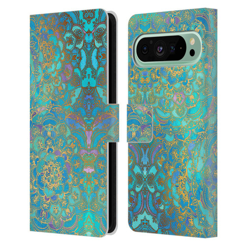 Micklyn Le Feuvre Mandala Sapphire and Jade Leather Book Wallet Case Cover For Google Pixel 9 Pro XL