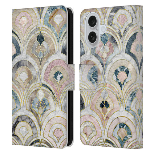 Micklyn Le Feuvre Marble Patterns Art Deco Tiles In Soft Pastels Leather Book Wallet Case Cover For Apple iPhone 16
