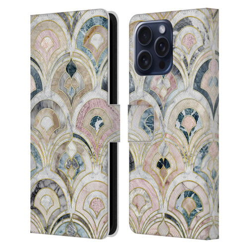 Micklyn Le Feuvre Marble Patterns Art Deco Tiles In Soft Pastels Leather Book Wallet Case Cover For Apple iPhone 16 Pro Max