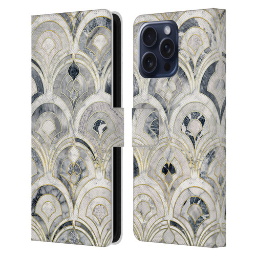 Micklyn Le Feuvre Marble Patterns Monochrome Art Deco Tiles Leather Book Wallet Case Cover For Apple iPhone 16 Pro Max