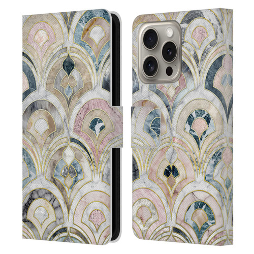 Micklyn Le Feuvre Marble Patterns Art Deco Tiles In Soft Pastels Leather Book Wallet Case Cover For Apple iPhone 16 Pro