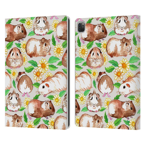 Micklyn Le Feuvre Patterns 2 Guinea Pigs And Daisies In Watercolour On Tan Leather Book Wallet Case Cover For Apple iPad Pro 13 M4 2024