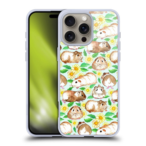 Micklyn Le Feuvre Patterns 2 Guinea Pigs And Daisies In Watercolour On Mint Soft Gel Case for Apple iPhone 16 Pro Max