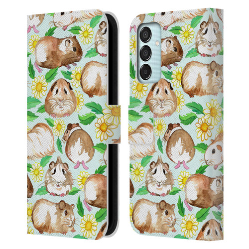 Micklyn Le Feuvre Patterns 2 Guinea Pigs And Daisies In Watercolour On Mint Leather Book Wallet Case Cover For Samsung Galaxy M15/F15 5G