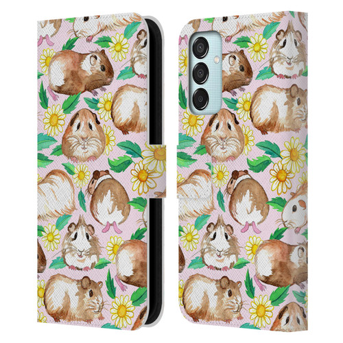 Micklyn Le Feuvre Patterns 2 Guinea Pigs And Daisies In Watercolour On Pink Leather Book Wallet Case Cover For Samsung Galaxy M15/F15 5G