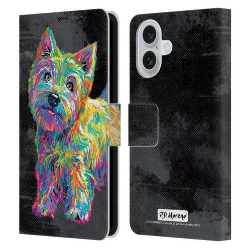 P.D. Moreno Animals II Marvin The Westie Dog Leather Book Wallet Case Cover For Apple iPhone 16