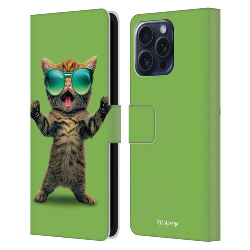P.D. Moreno Furry Fun Artwork Cat Sunglasses Leather Book Wallet Case Cover For Apple iPhone 16 Pro Max