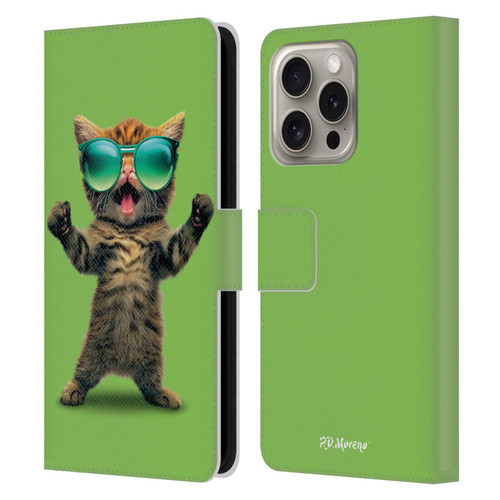 P.D. Moreno Furry Fun Artwork Cat Sunglasses Leather Book Wallet Case Cover For Apple iPhone 16 Pro