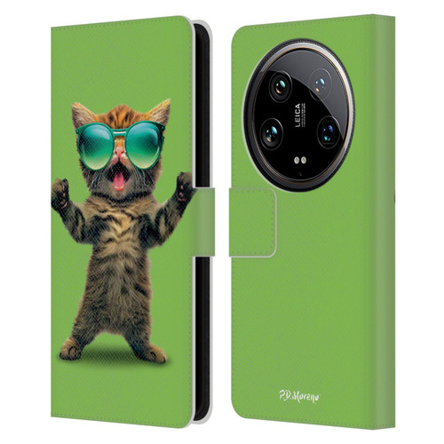 P.D. Moreno Furry Fun Artwork Cat Sunglasses Leather Book Wallet Case Cover For Xiaomi 14 Ultra