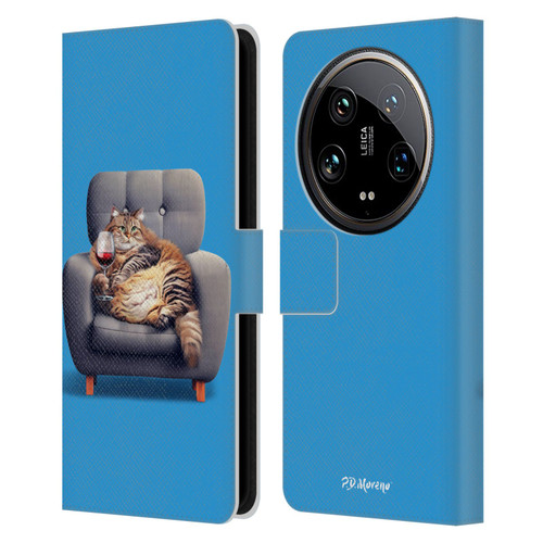 P.D. Moreno Furry Fun Artwork Fat Cat Armchair Leather Book Wallet Case Cover For Xiaomi 14 Ultra
