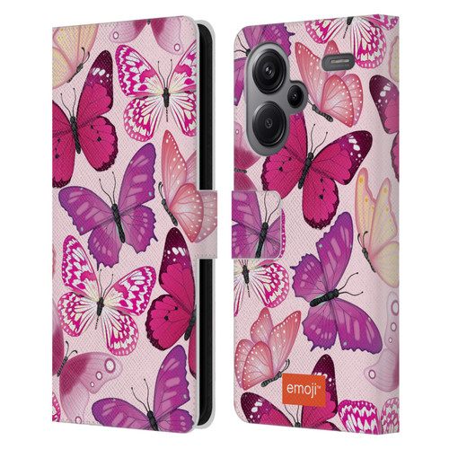 emoji® Butterflies Pink And Purple Leather Book Wallet Case Cover For Xiaomi Redmi Note 13 Pro Plus 5G