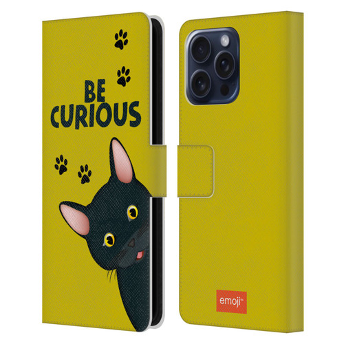 emoji® Cats Curious Leather Book Wallet Case Cover For Apple iPhone 16 Pro Max