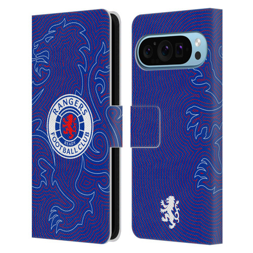 Rangers FC Crest Lion Pinstripes Pattern Leather Book Wallet Case Cover For Google Pixel 9 / Pixel 9 Pro