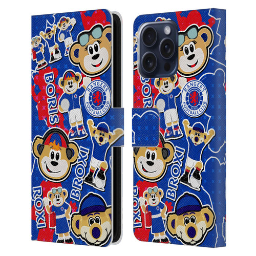 Rangers FC Crest Mascot Sticker Collage Leather Book Wallet Case Cover For Apple iPhone 16 Pro Max