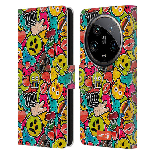 emoji® Graffiti Colours Leather Book Wallet Case Cover For Xiaomi 14 Ultra