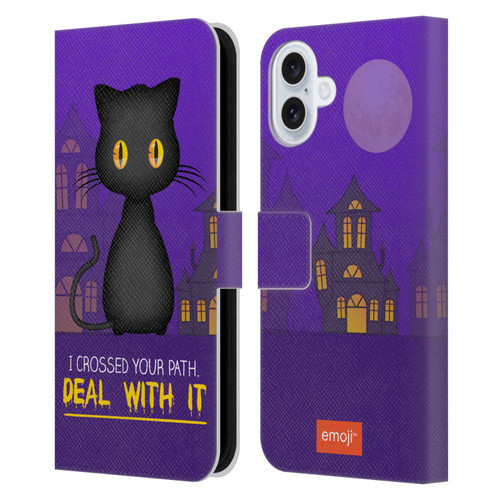 emoji® Halloween Parodies Black Cat Leather Book Wallet Case Cover For Apple iPhone 16 Plus