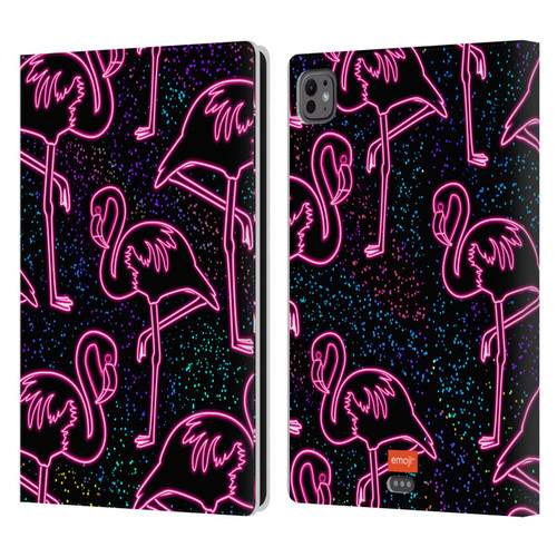 emoji® Neon Flamingo Leather Book Wallet Case Cover For Apple iPad Pro 11 M4 2024