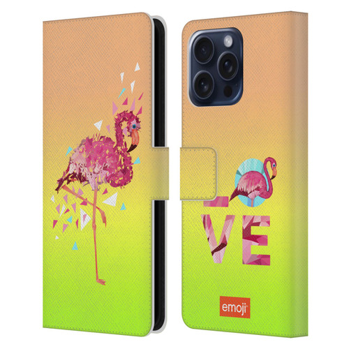 emoji® Polygon Flamingo Leather Book Wallet Case Cover For Apple iPhone 16 Pro Max