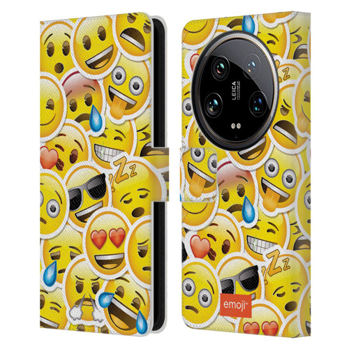 emoji® Smileys Stickers Leather Book Wallet Case Cover For Xiaomi 14 Ultra