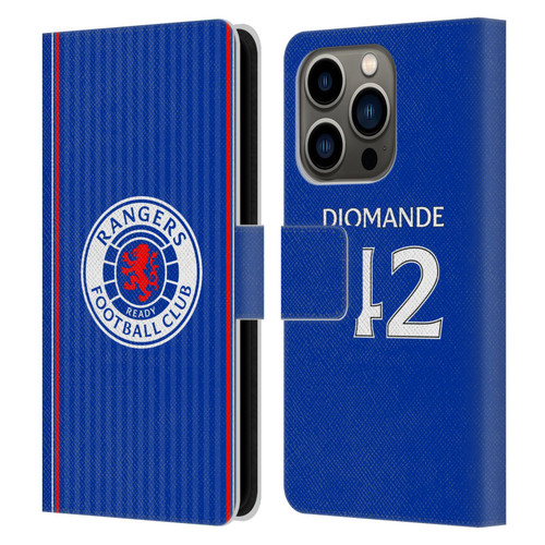 Rangers FC 2023/24 Players Home Kit Mohamed Diomande Leather Book Wallet Case Cover For Apple iPhone 14 Pro