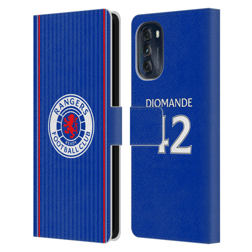 Rangers FC 2023/24 Players Home Kit Mohamed Diomande Leather Book Wallet Case Cover For Motorola Moto G (2022)