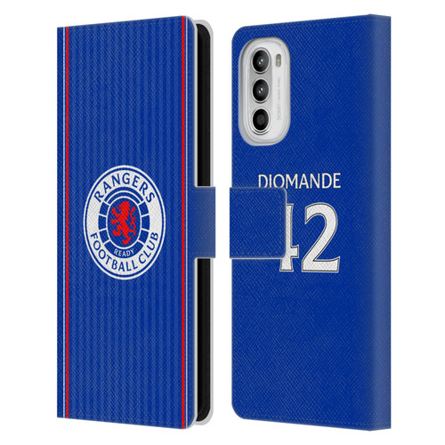 Rangers FC 2023/24 Players Home Kit Mohamed Diomande Leather Book Wallet Case Cover For Motorola Moto G52