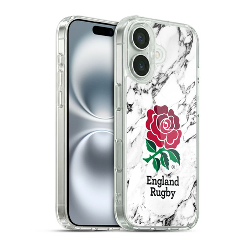 England Rugby Union Marble White Soft Gel Case for Apple iPhone 16 & MagSafe