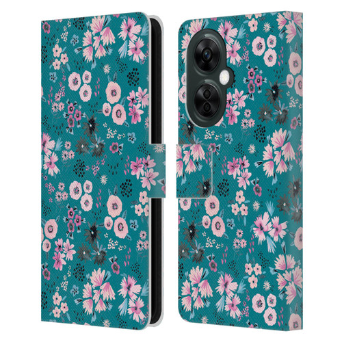 Ninola Floral Patterns Little Dark Turquoise Leather Book Wallet Case Cover For OnePlus Nord CE 3 Lite 5G
