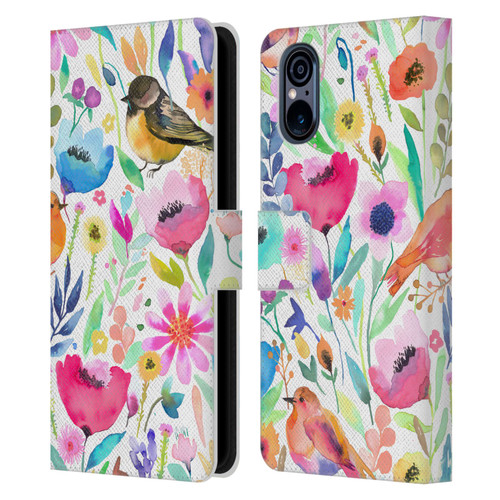 Ninola Summer Patterns Whimsical Birds Leather Book Wallet Case Cover For Sony Xperia 5 V 5G