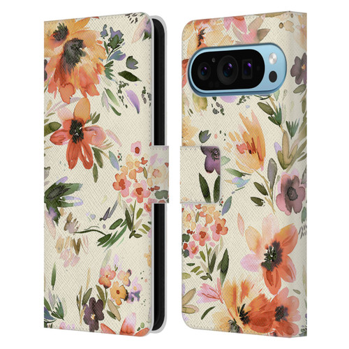Ninola Spring Floral Painterly Flowers Leather Book Wallet Case Cover For Google Pixel 9 / Pixel 9 Pro
