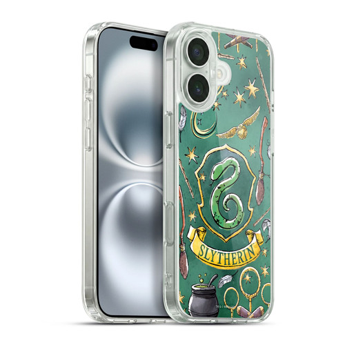 Harry Potter Deathly Hallows XIII Slytherin Pattern Soft Gel Case for Apple iPhone 16 Plus & MagSafe
