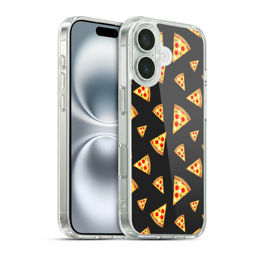 PLdesign Food Patterns Cool Fun Pizza Slices Black Soft Gel Case for Apple iPhone 16 & MagSafe