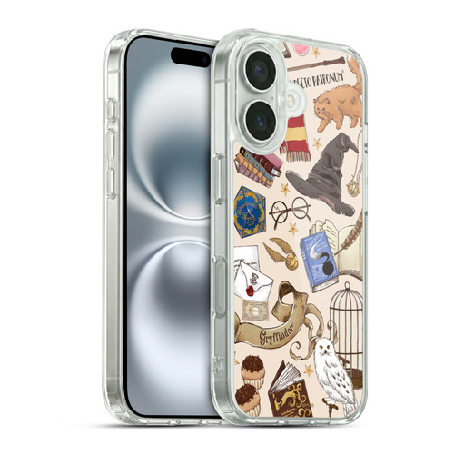 Harry Potter Deathly Hallows XXXVII Hogwarts Pattern Soft Gel Case for Apple iPhone 16 & MagSafe