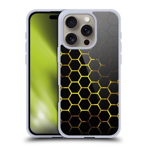 PLdesign Geometric Patterns Honeycomb Yellow Soft Gel Case for Apple iPhone 16 Pro