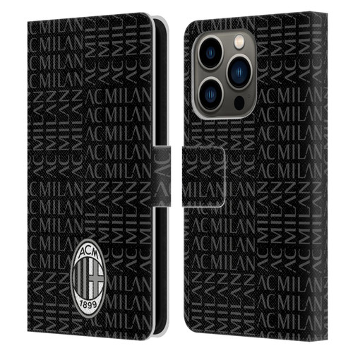 AC Milan Crest Patterns Black And Grey Leather Book Wallet Case Cover For Apple iPhone 14 Pro